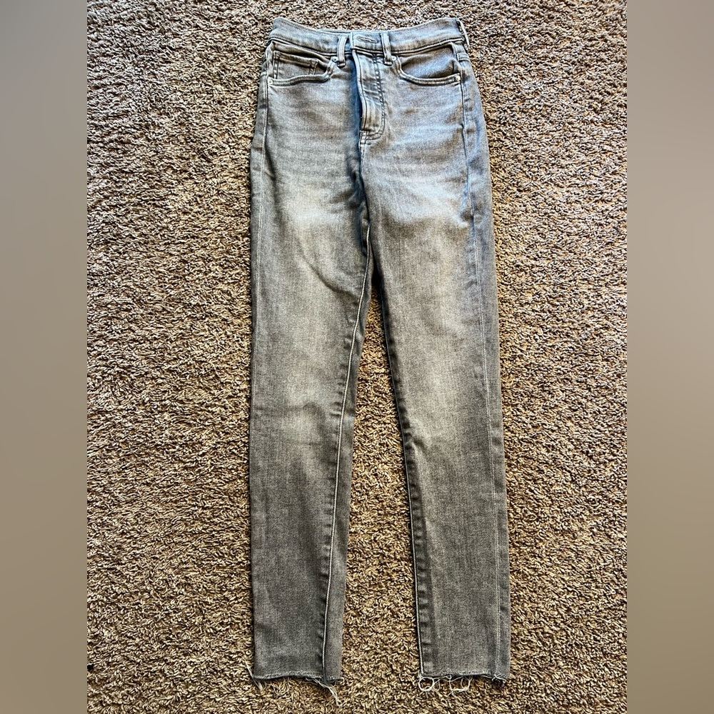 Express Skinny Super High-Rise Dark Denim with Raw Hem, 2R